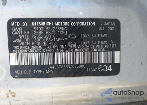 2022 Mitsubishi Outlander Es 2.5 2Wd из США, поврежденный, VIN JA4J3TA88NZ025680